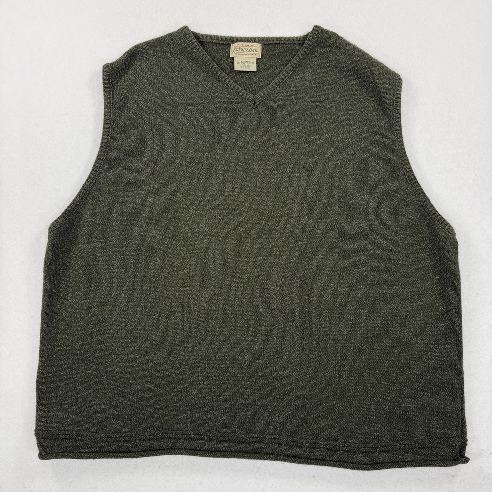 Vintage St Johns Bay Knit Sweater Vest Mens XXL Green Made In USA Classic 90s